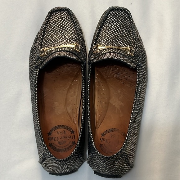 Driver Club USA “Hollywood” Navy/Gold Leather Snake Embossed Driving Moccasins - Picture 2 of 9